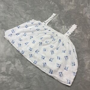 Joie White Blue Floral Print Lace Trim Cami Tank Top Womens M